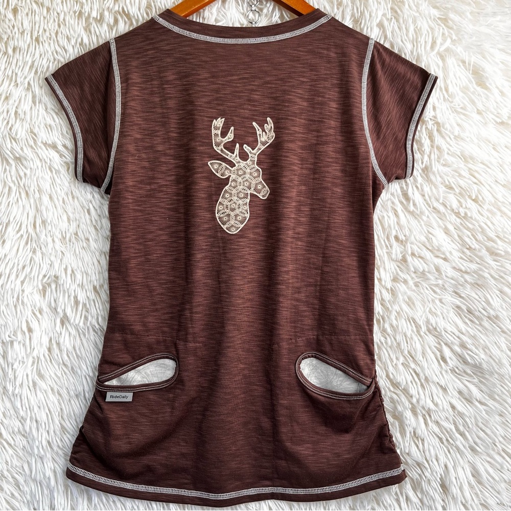 Club Ride Shirt Deer Abby Short Sleeve Pullover Jersey Women M Brown Cycling Top